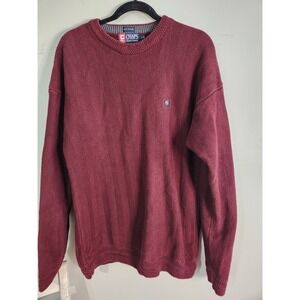 Y2K Chaps Ralph Lauren Sweater Mens Size Large‎ Burgundy Hand Framed Herringbone